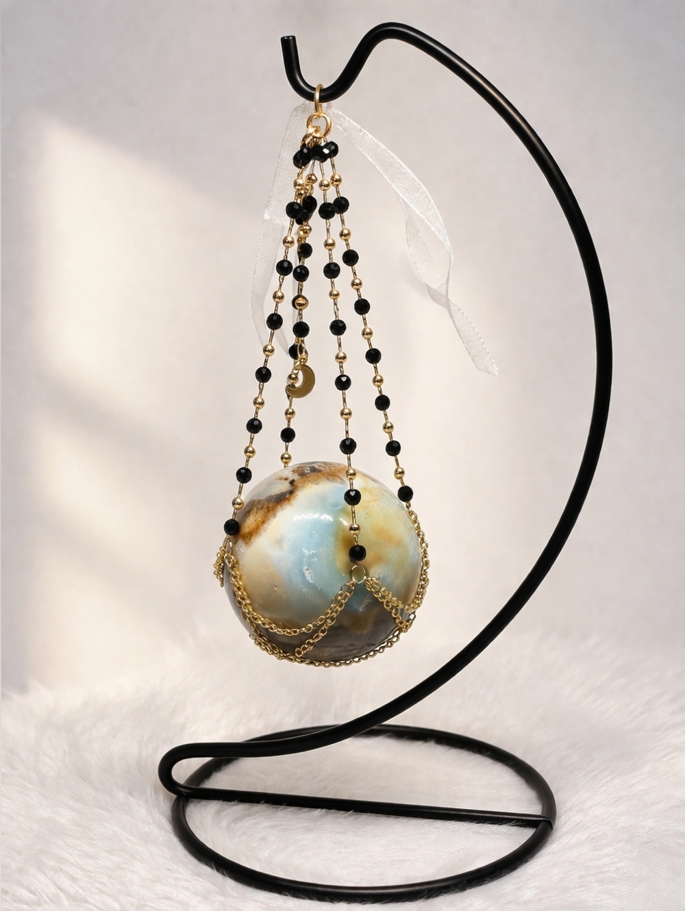 Amazonite Sphere, Crescent Moon Stand | Crystal Display Holder | Celestial Decor - Picture 2 of 4